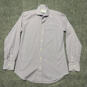 Ledbury Shirt Mens Small S Purple White Gingham Check Long Sleeve Spread Collar